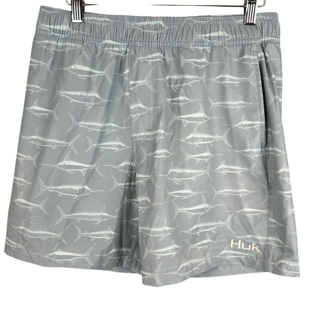 Huk Men’s Gray Fish-Print Hybrid Shorts